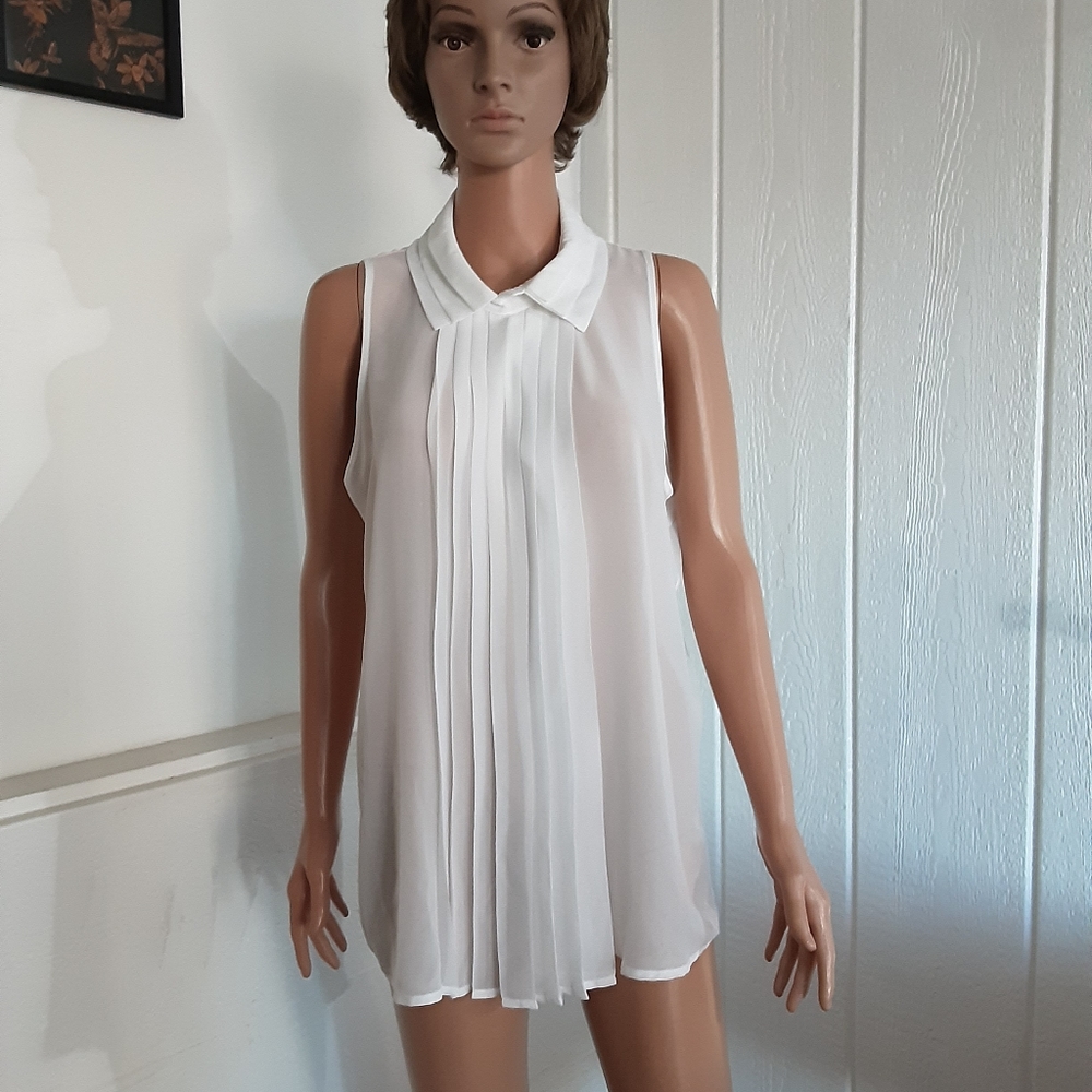 Bisou #209 Women's Top Blouse Sleeveless White Sz M Preowned Good Condition